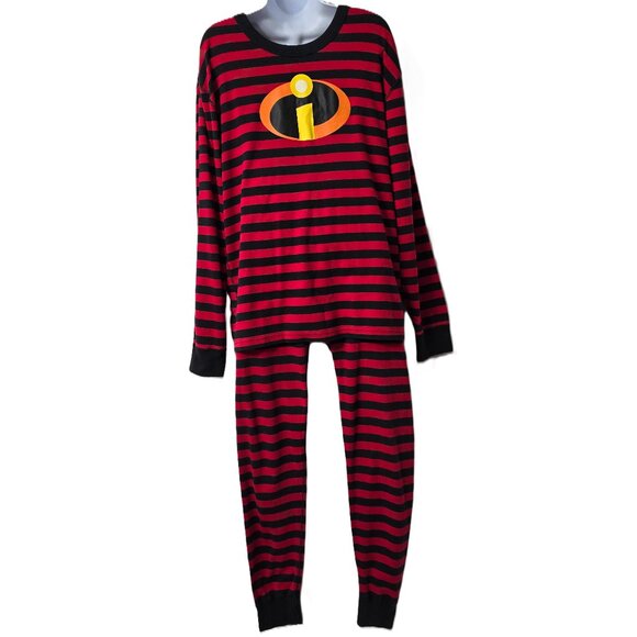 Hanna Andersson Incredibles Pajama Set L Women Disney Long John Black Red Stripe - Picture 3 of 5